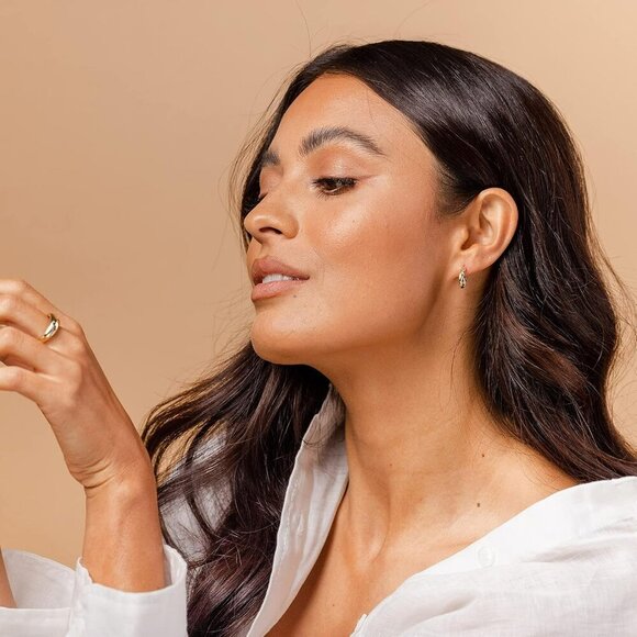 14K Gold Plated 925 Sterling Silver Post Ultra Thick Huggie Earring | Women's Mi - Picture 2 of 5